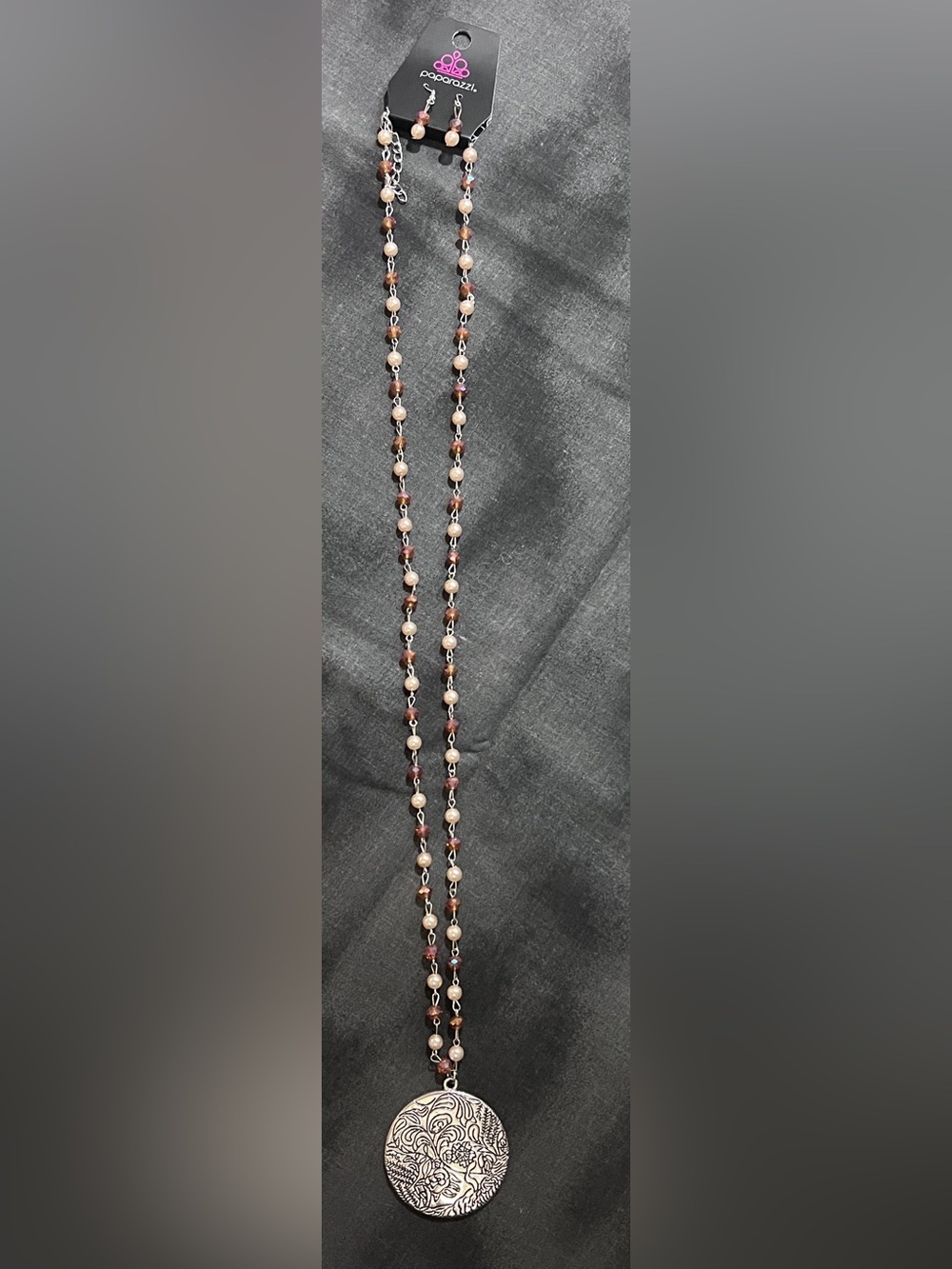 Paparazzi Pink and Brown Beaded Pendant Necklace